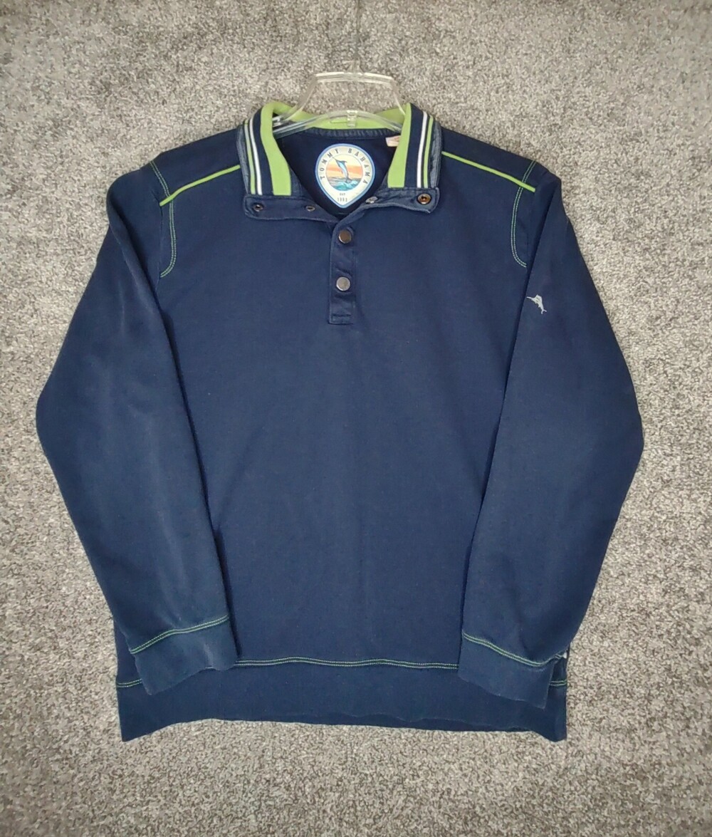 TOMMY BAHAMA Sweatshirt Men Small Blue Henley Pullover Sweater Preppy Countryclu